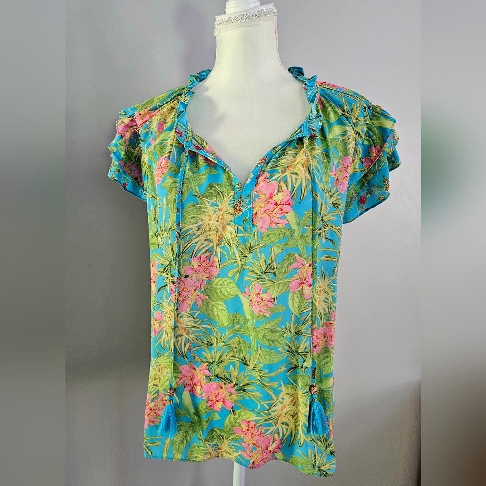 Rose + Olive Vibrant Tropical Blouse